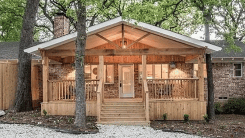 front porch with cedar gable and accents