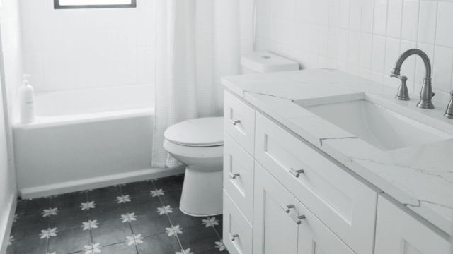 designer tile in remodeled bathroom